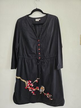 eshakti Black Dress with Embrodered Bird And Floral Design Size 1X-18W